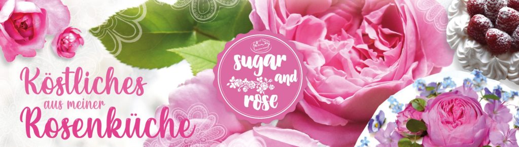Süßes Backwerk: Rosen-Banner mit rosa Rosen und Sugar&Rose-Logo